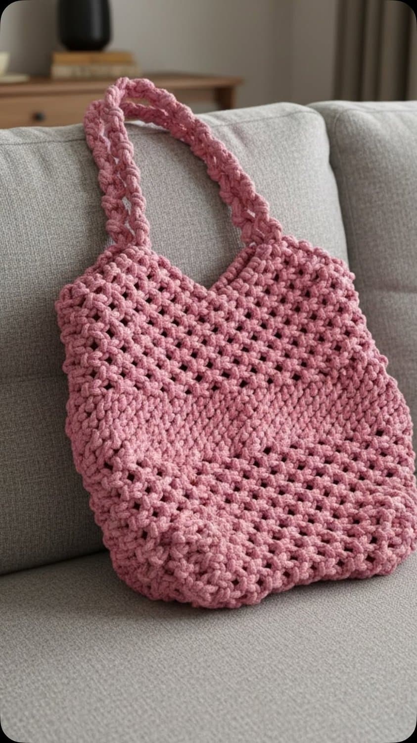 Rose pink hand-knotted tote bag